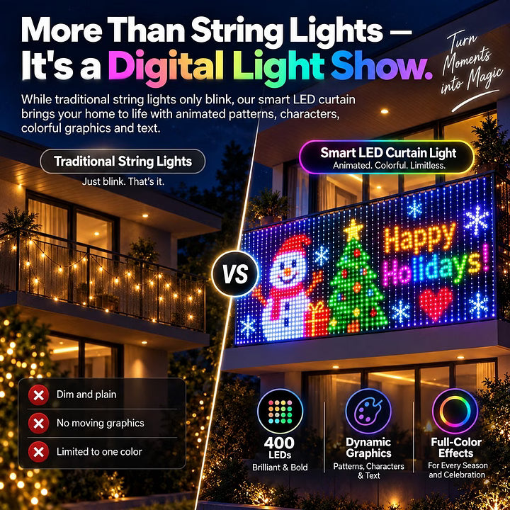 ✨2026 Smart LED Curtain Lights – 400 LEDs, App Control & Music Sync for Balcony, Halloween & Christmas 🎄