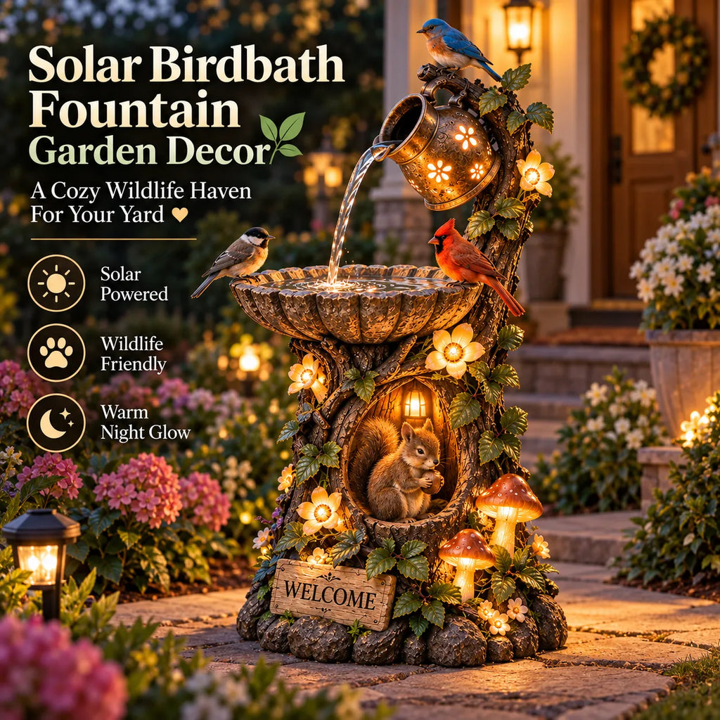 Solar Birdbath Fountain Garden Decor -A Cozy Wildlife Haven for Your Yard