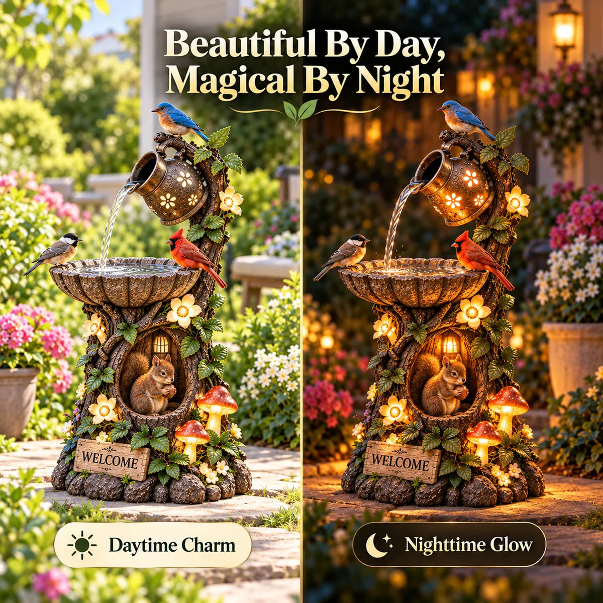 Solar Birdbath Fountain Garden Decor -A Cozy Wildlife Haven for Your Yard