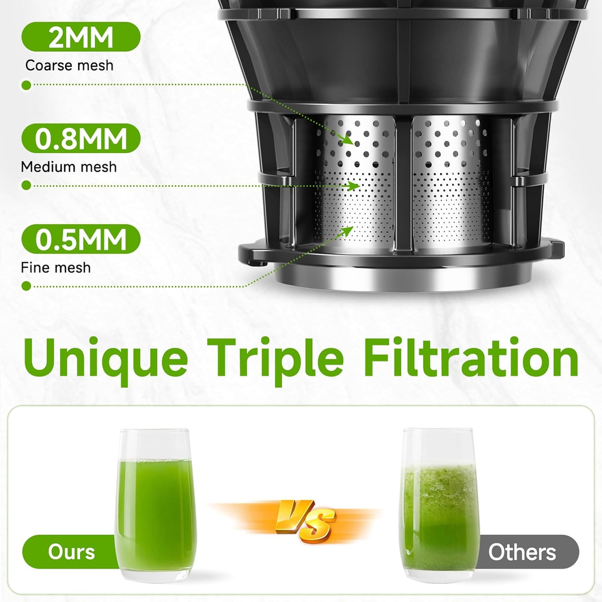 Cold Press Juicer, 5.8" Wide Feed Chute Juice Extractor Machine with 400W, High Juice Yield, Slow Masticating Juicer for Whole Vegetables & Fruits, Dark Grey