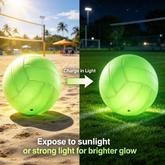 New Glow in The Dark Volleyball, Light-Charged Luminous Volleyball, Official Size and Weight Volleyball, Recreational Use Practice Volleyball,Night Sports Volleyball