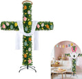 Large 6ft Cross Christmas Tree with Lights,Included White Silk Scarf & Crown of Thorns Jesus Christian Ornaments for Christmas Easter Outdoor Home Decor
