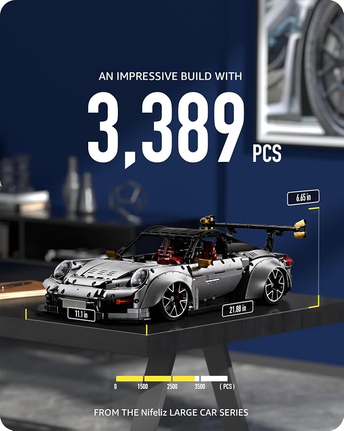 🏎️ 1:8 Supercar Building Kit – 3389 PCS with Remote Control, Electric Doors & Adjustable Suspension