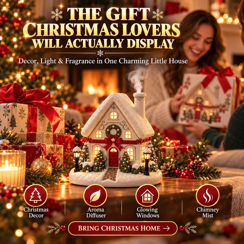 🎄Hot Sale 🔥 Christmas Village Aroma Diffuser – Light-Up Ceramic House with Chimney Mist🏡✨