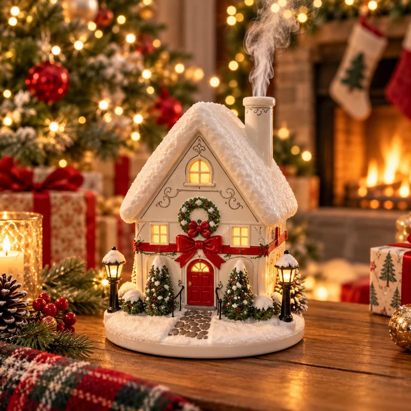 🎄Hot Sale 🔥 Christmas Village Aroma Diffuser – Light-Up Ceramic House with Chimney Mist🏡✨