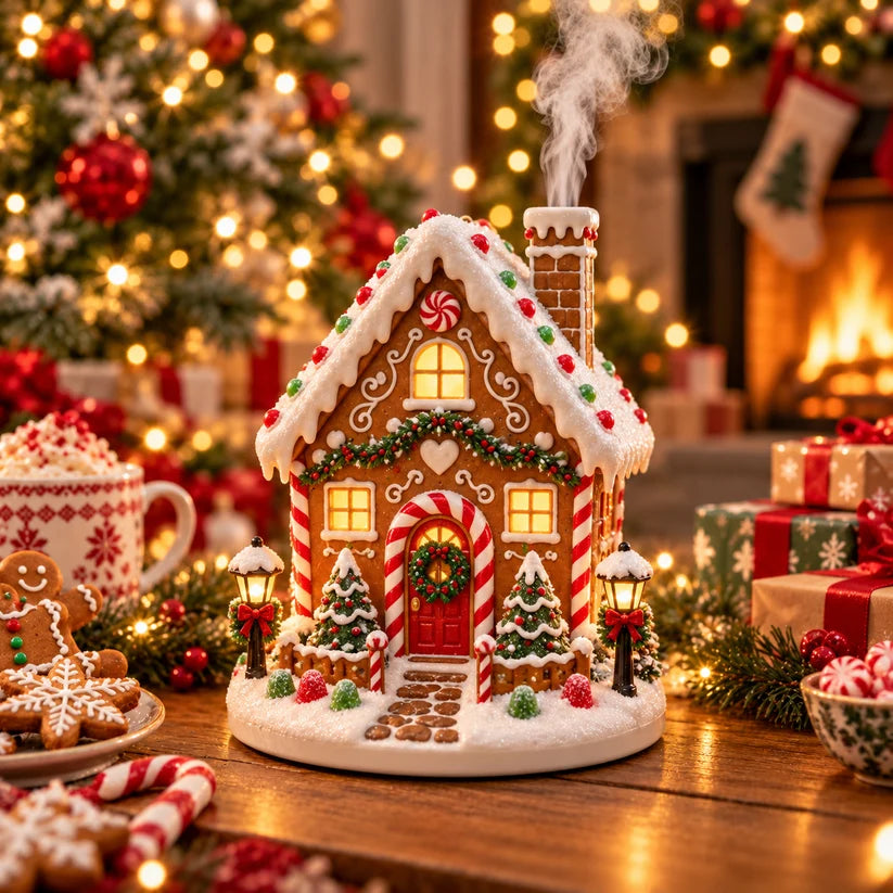 🎄Hot Sale 🔥 Christmas Village Aroma Diffuser – Light-Up Ceramic House with Chimney Mist🏡✨