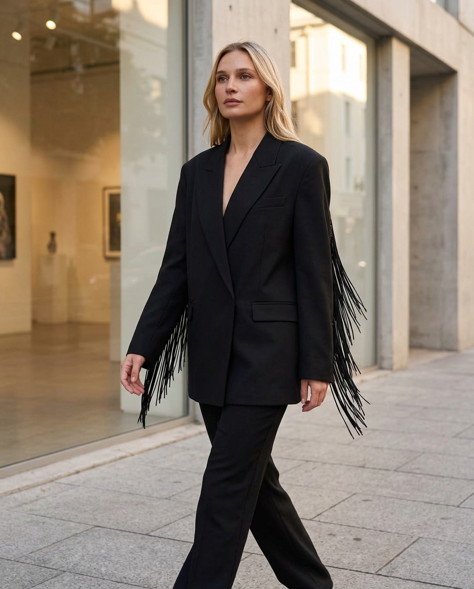 Grey Elevated Fringe Blazer