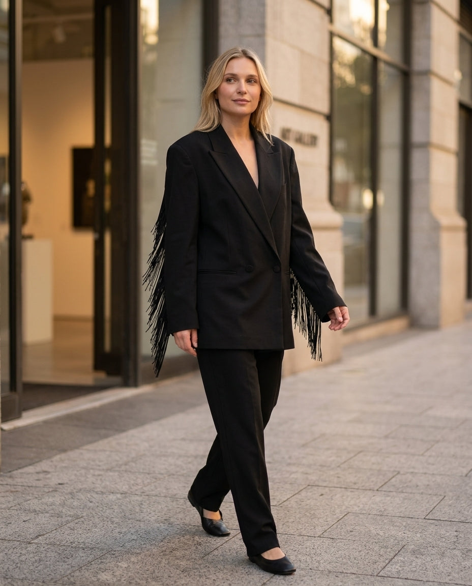 Grey Elevated Fringe Blazer