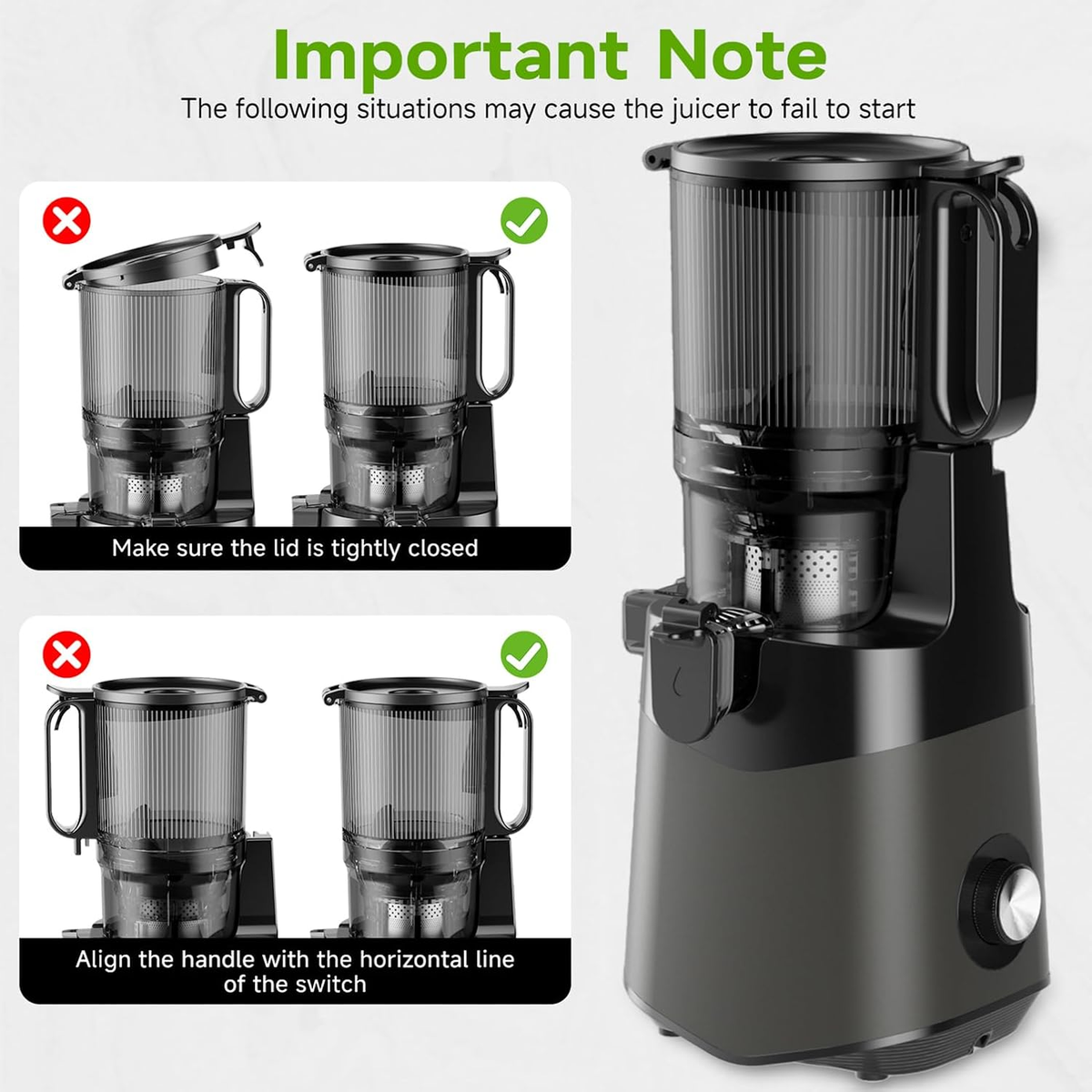 Cold Press Juicer, 5.8" Wide Feed Chute Juice Extractor Machine with 400W, High Juice Yield, Slow Masticating Juicer for Whole Vegetables & Fruits, Dark Grey