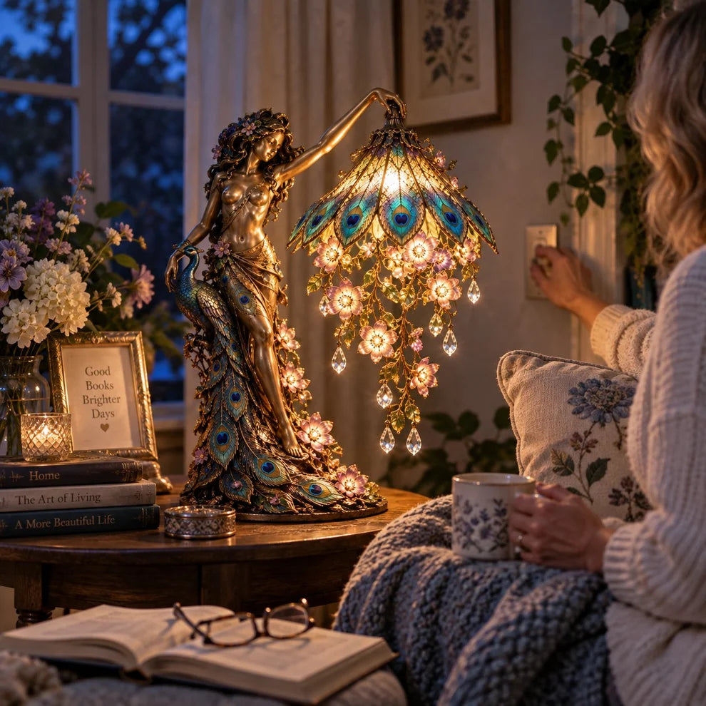 🦚 Peacock Goddess Table Lamp