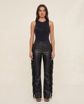 Black Polished Fringe Pants