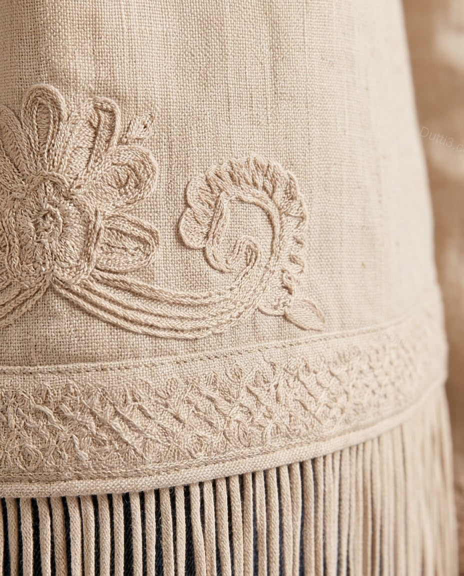 Beige Polished Floral Embroidered Jacket