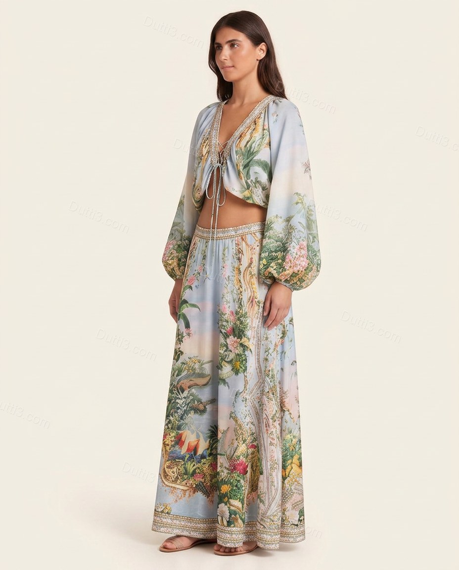 Light Blue Soft Lace Skirt Set