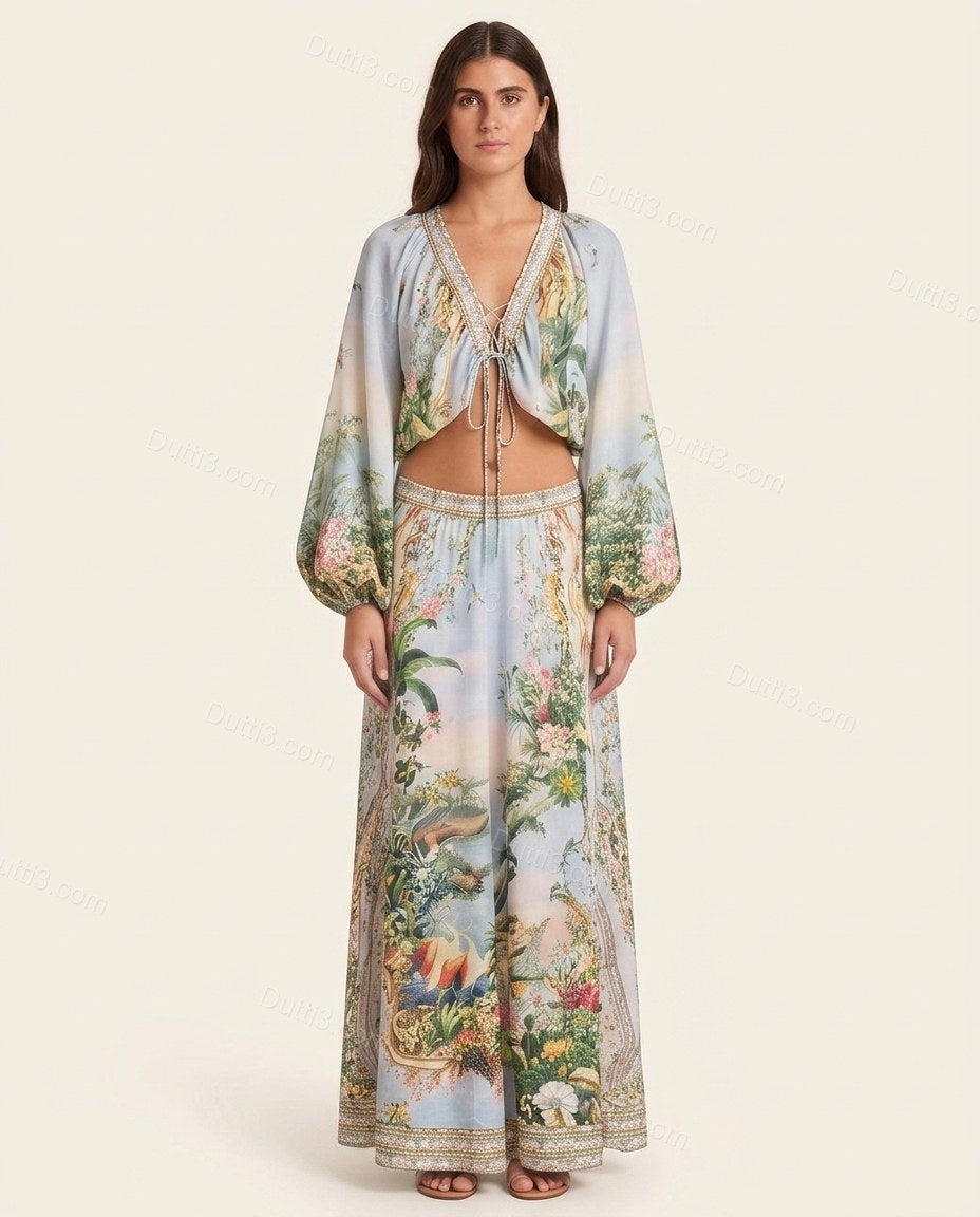 Light Blue Soft Lace Skirt Set