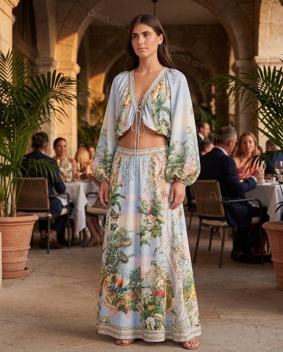 Light Blue Soft Lace Skirt Set