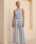 White Polished Textured Halter Jumpsuit