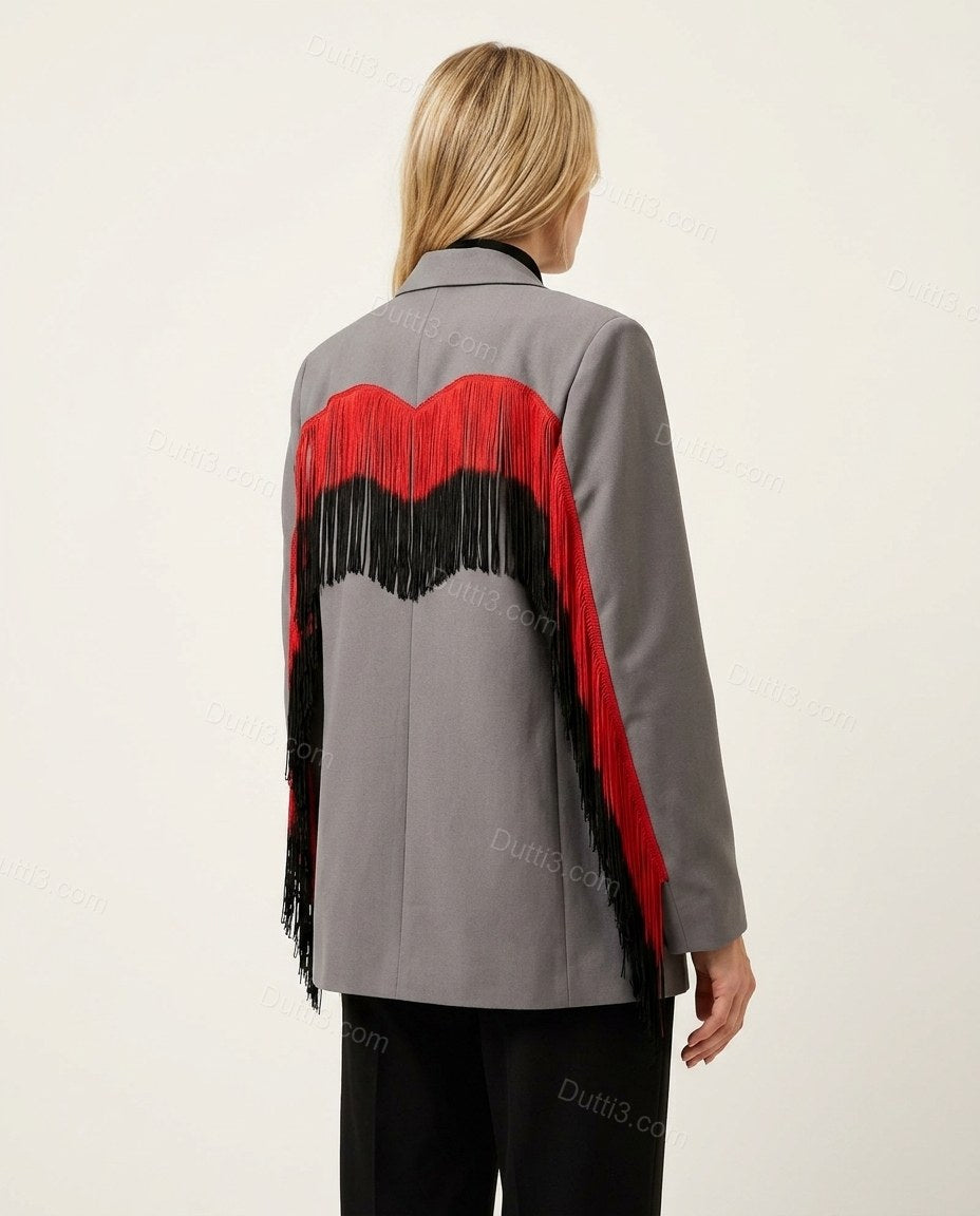 Grey Elevated Fringe Blazer