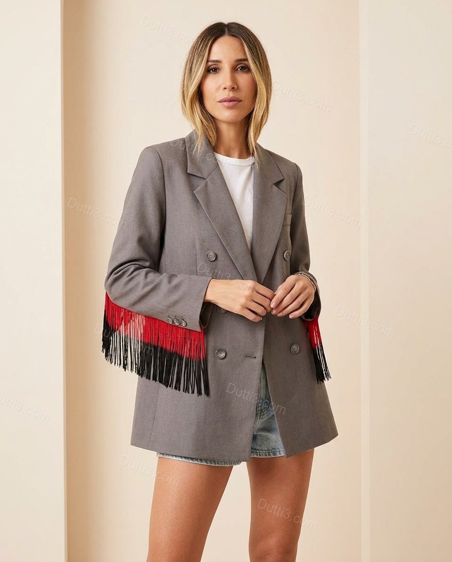 Grey Elevated Fringe Blazer