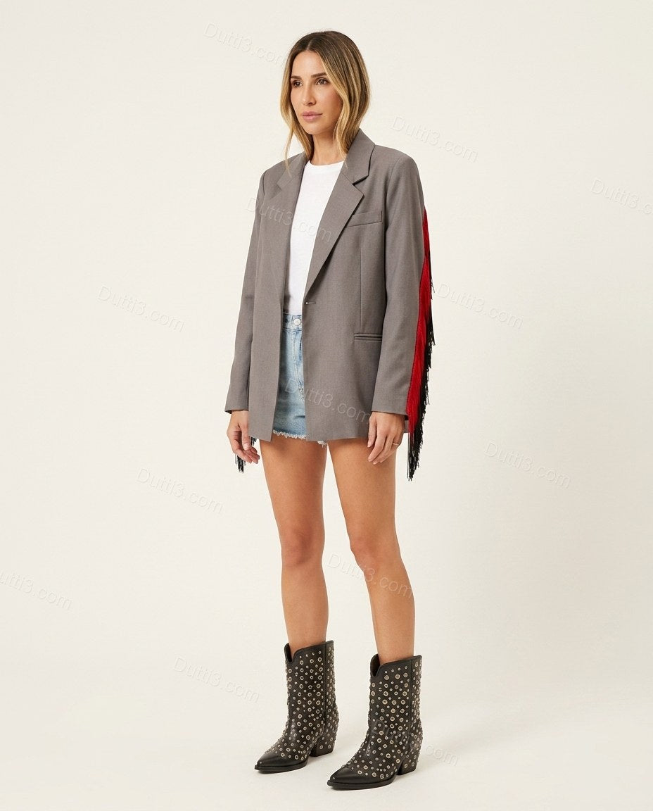 Grey Elevated Fringe Blazer