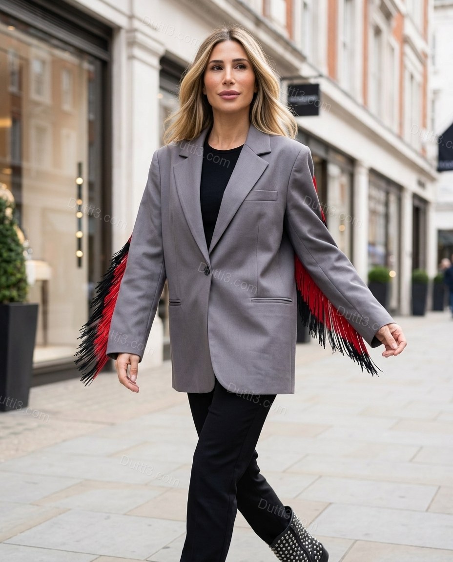 Grey Elevated Fringe Blazer