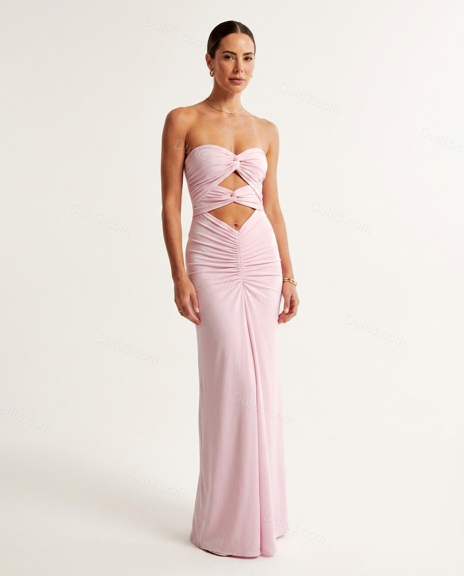 Pink Effortless Ruched Maxi Dress