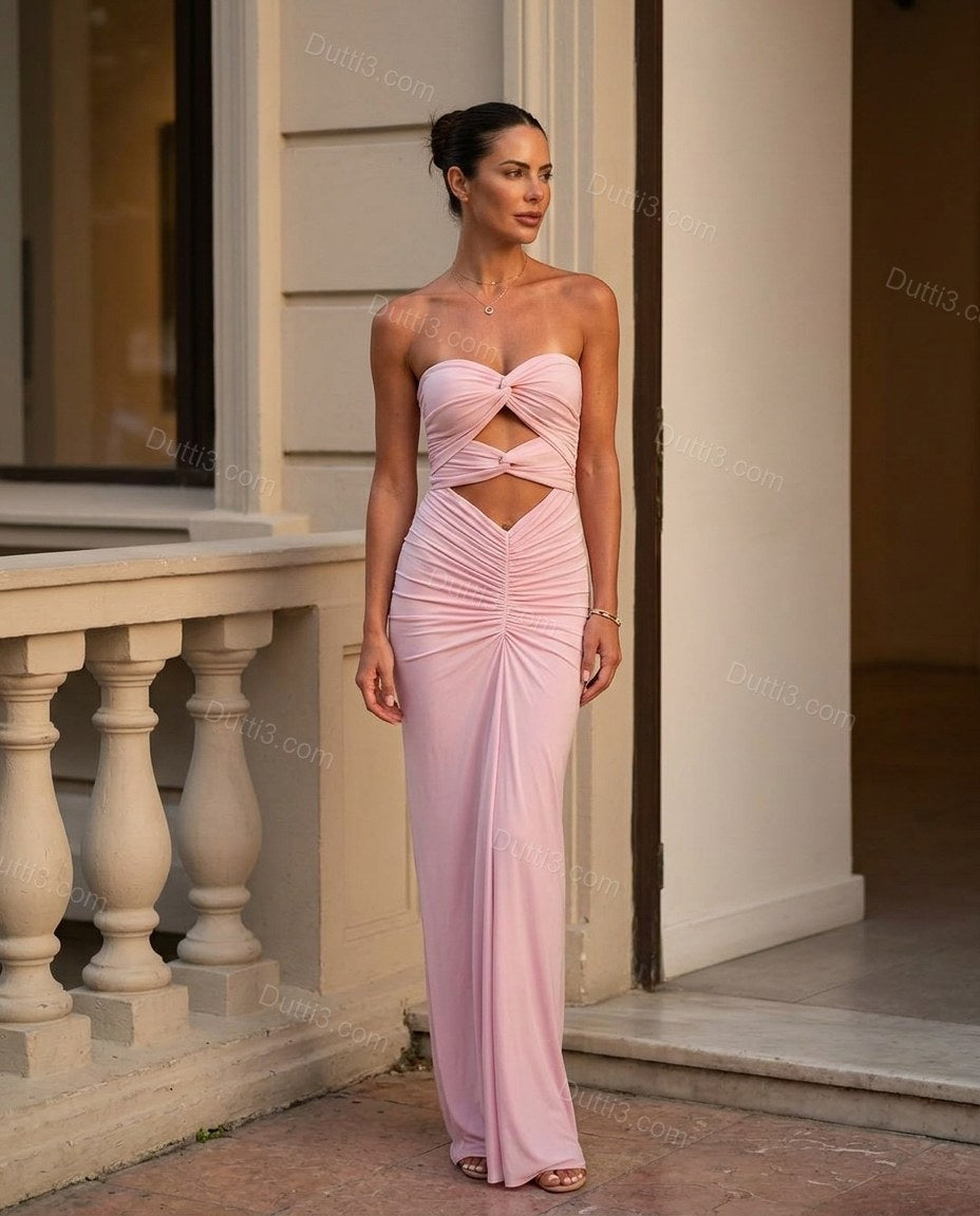 Pink Effortless Ruched Maxi Dress