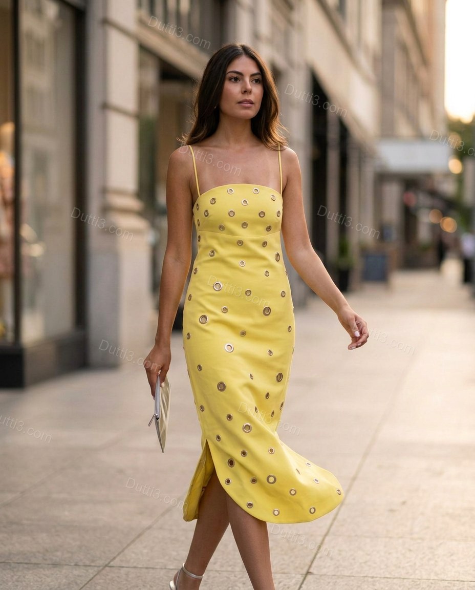 Yellow Sleek Textured Midi Dress