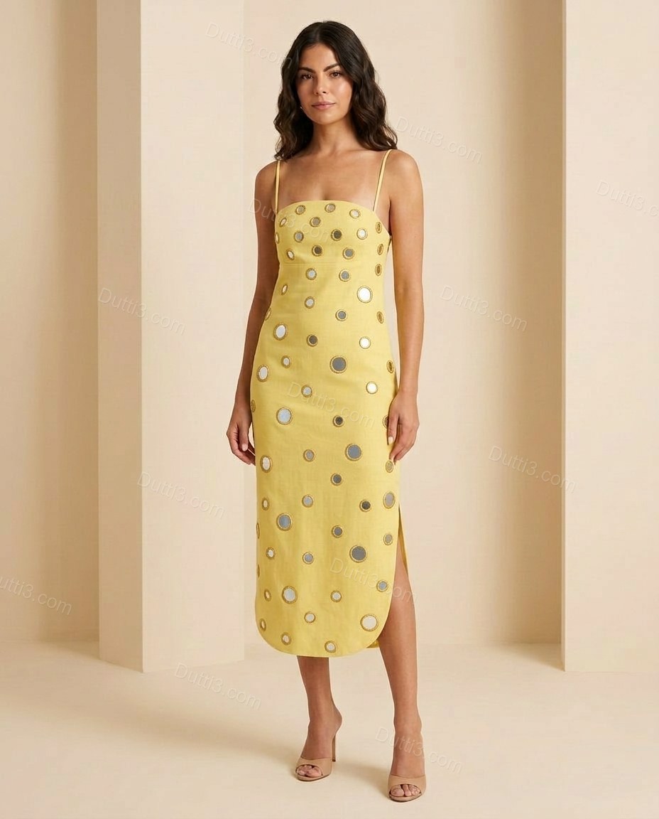 Yellow Sleek Textured Midi Dress