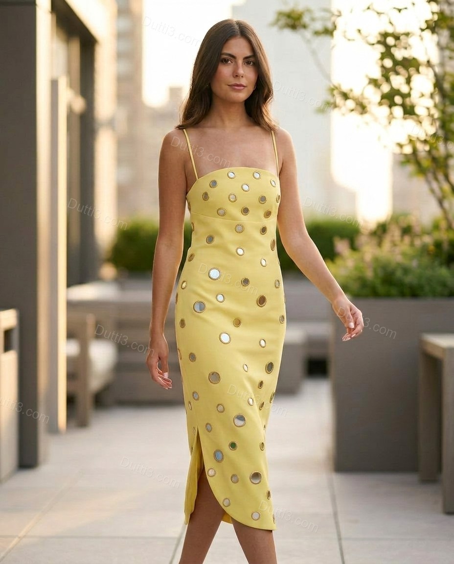 Yellow Sleek Textured Midi Dress