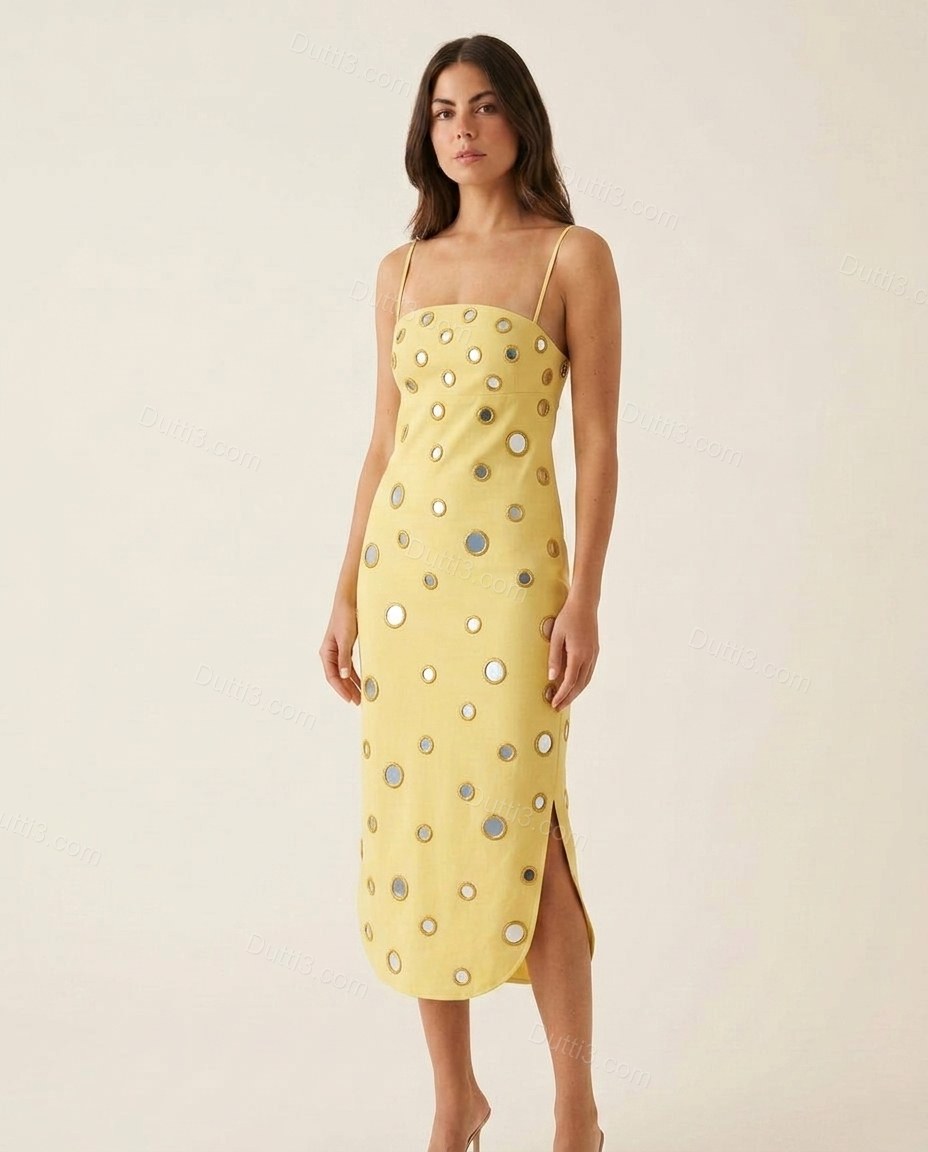 Yellow Sleek Textured Midi Dress