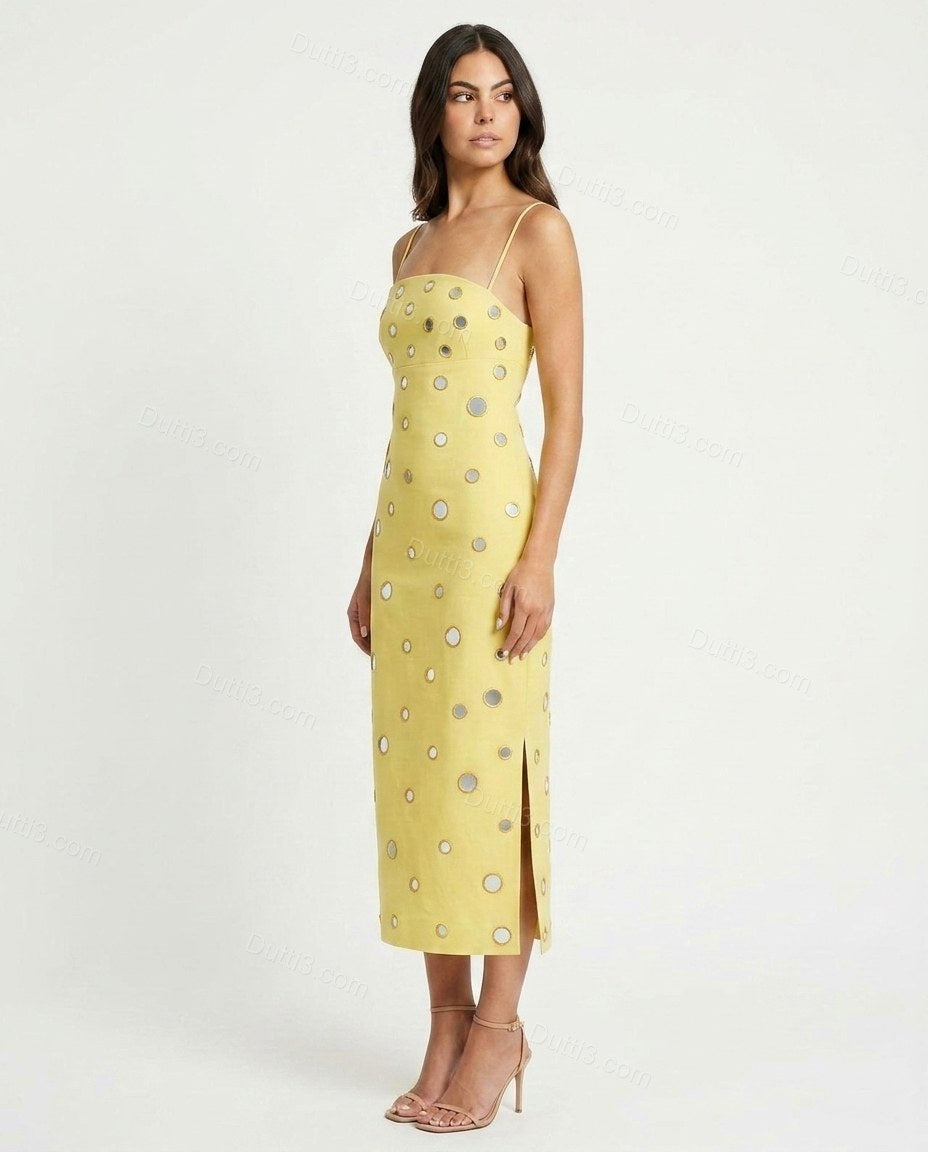 Yellow Sleek Textured Midi Dress
