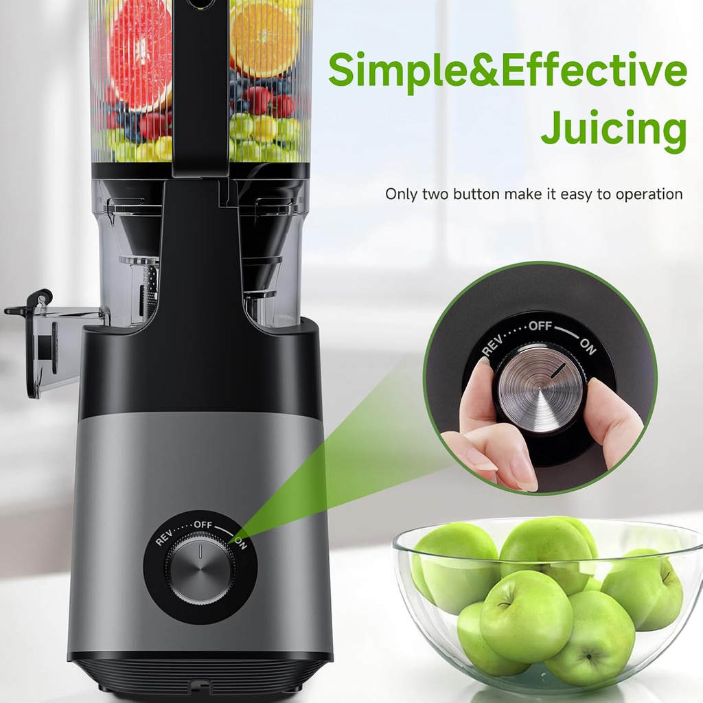 Cold Press Juicer, 5.8" Wide Feed Chute Juice Extractor Machine with 400W, High Juice Yield, Slow Masticating Juicer for Whole Vegetables & Fruits, Dark Grey