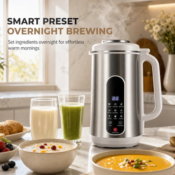 ⏳Time-Limited Special⏰Multi-Functional 304 Stainless Steel Soy Milk Maker and High- Blender Large Capacity Filter-Free Household Food Processor with Smart Timer