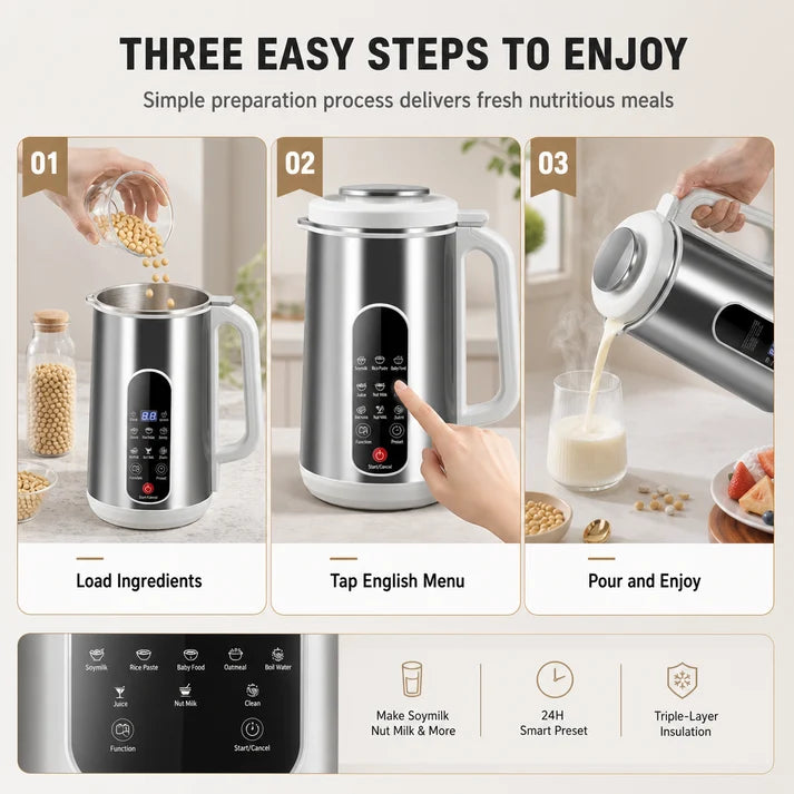 ⏳Time-Limited Special⏰Multi-Functional 304 Stainless Steel Soy Milk Maker and High- Blender Large Capacity Filter-Free Household Food Processor with Smart Timer